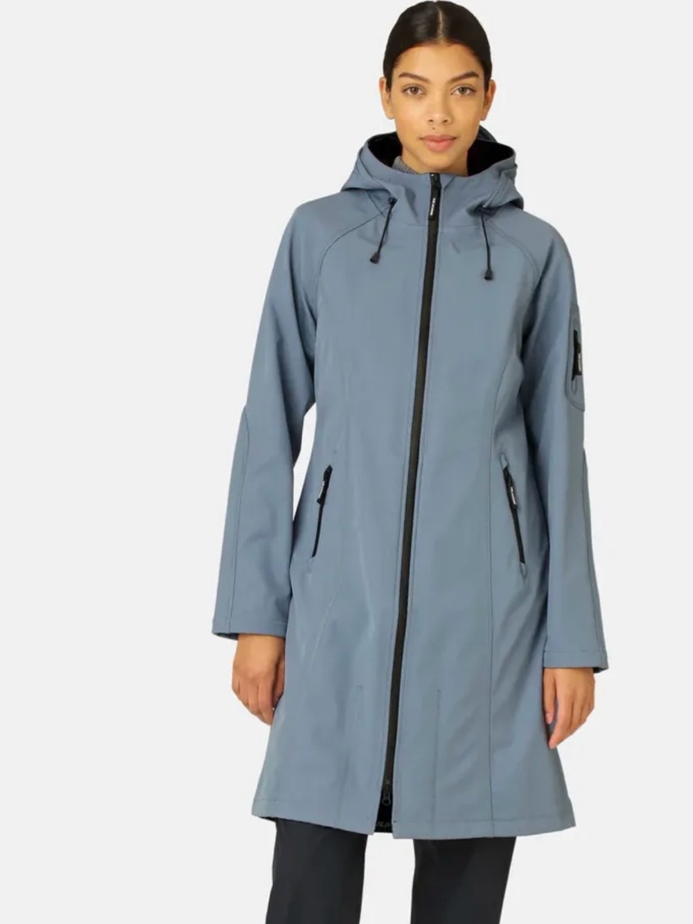 Isle Jacobsen Light Blue Women's Hooded Softshell Raincoat.